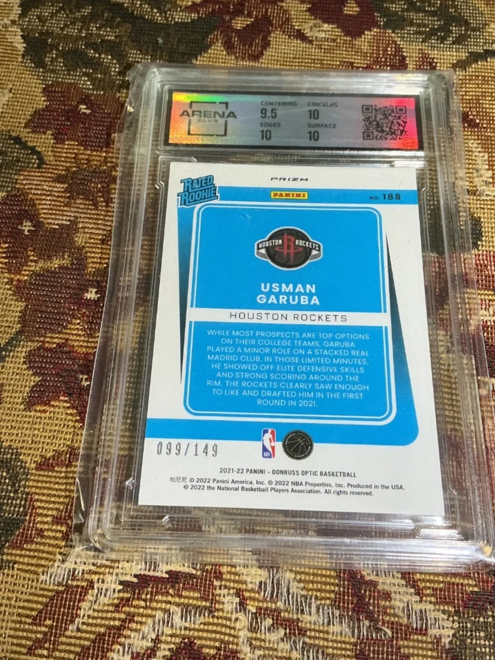 Usman Garuba 2021-22 Donruss Optic Lime Green 188 numbered /149 graded Arena 10